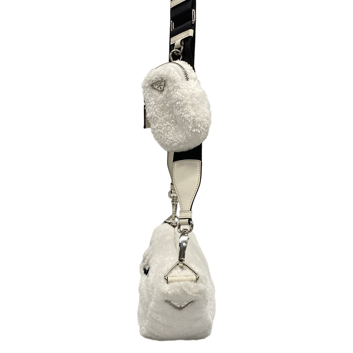Prada Shoulder Bag Terry White Black Strap Removable — view 4