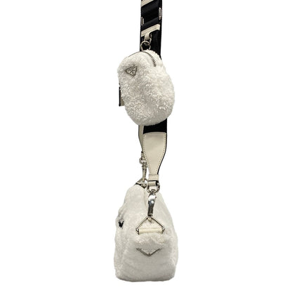 Prada Shoulder Bag Terry White Black Strap Removable — view 4