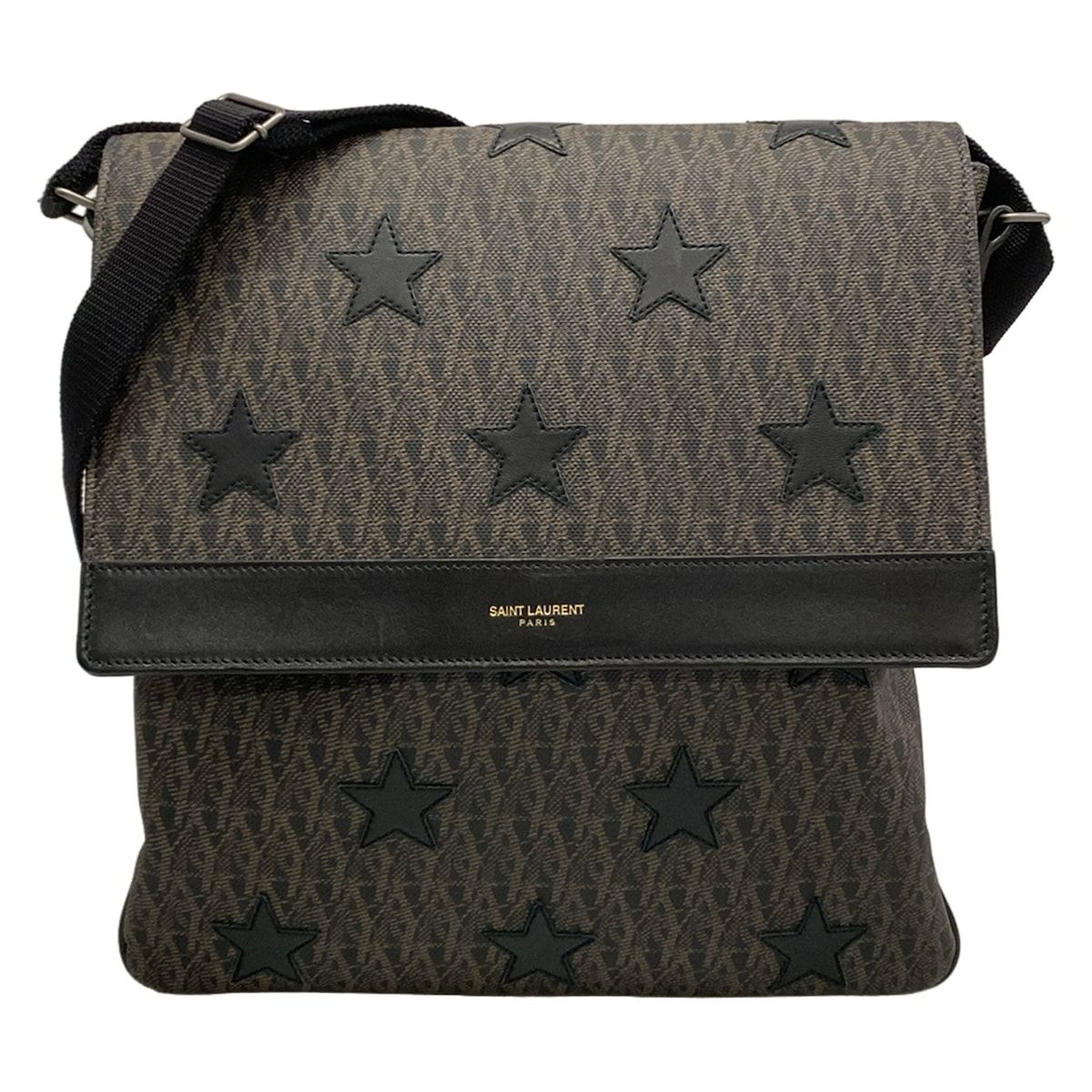 Saint Laurent Paris Shoulder Bag Black Beige Star Leather