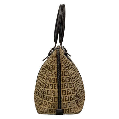 Fendi Shoulder Bag Zucchino Pattern Dark Brown Beige Leather — view 4