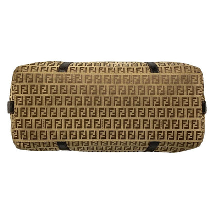 Fendi Shoulder Bag Zucchino Pattern Dark Brown Beige Leather — view 5