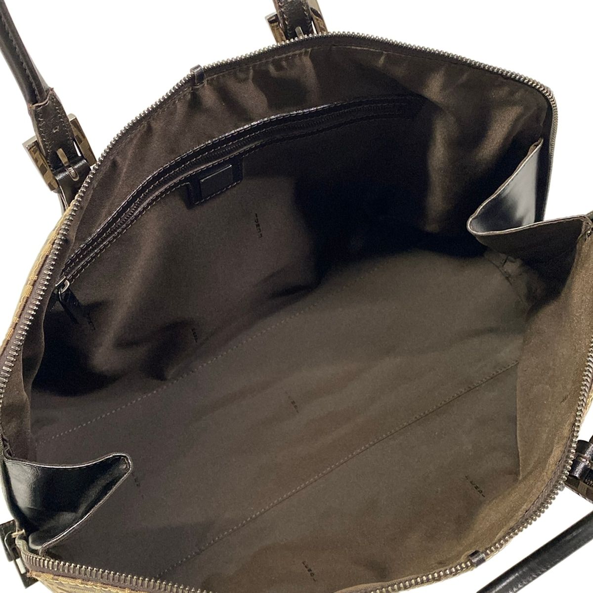 Fendi Shoulder Bag Zucchino Pattern Dark Brown Beige Leather — view 7