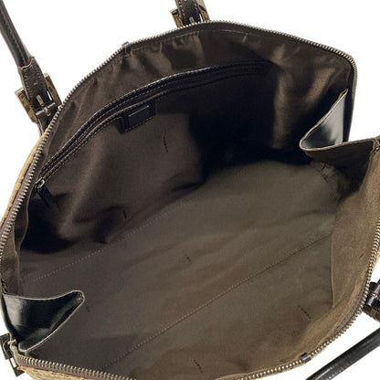 Fendi Shoulder Bag Zucchino Pattern Dark Brown Beige Leather — view 7