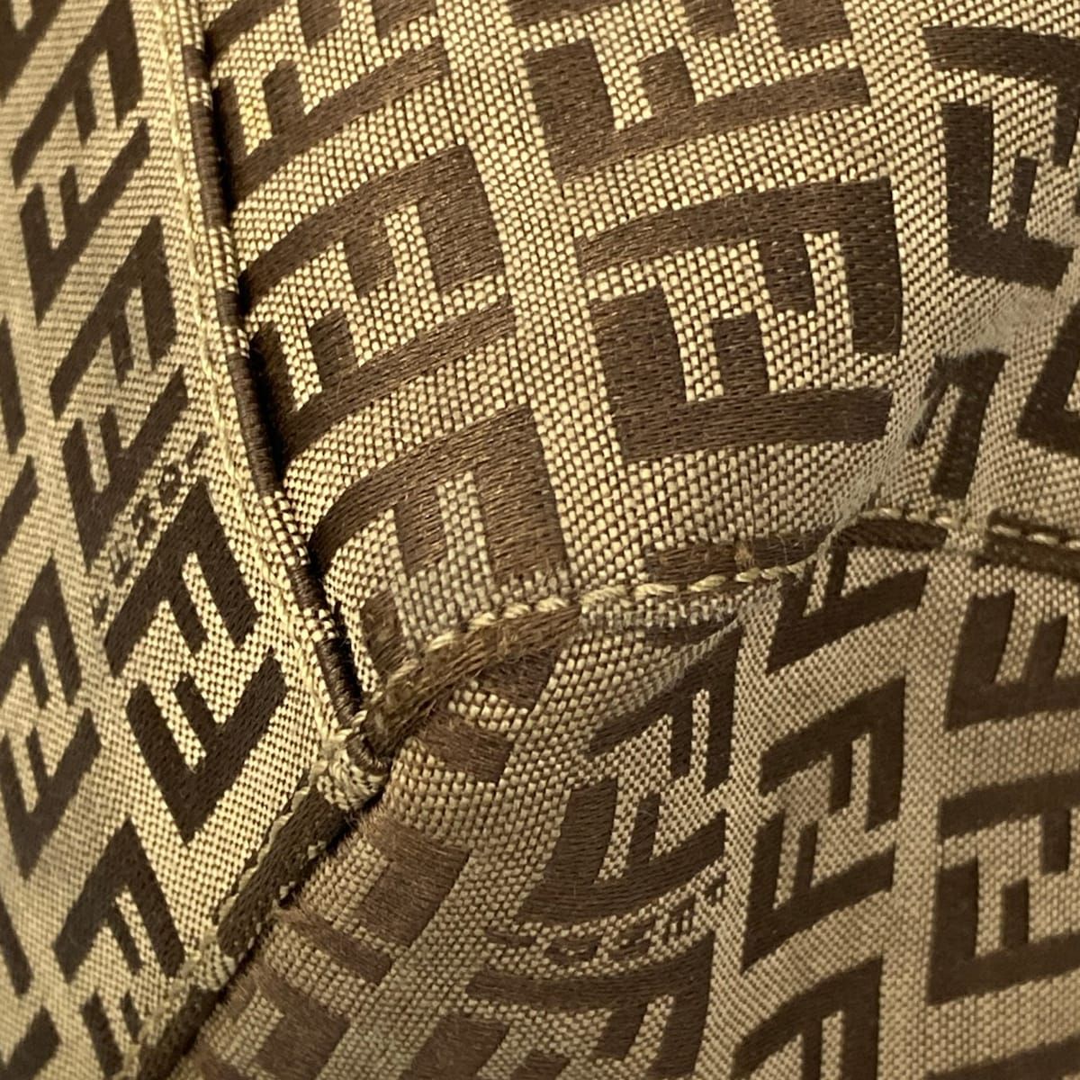 Fendi Shoulder Bag Zucchino Pattern Dark Brown Beige Leather — view 6
