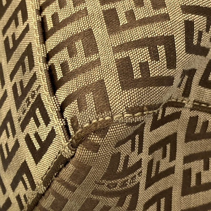 Fendi Shoulder Bag Zucchino Pattern Dark Brown Beige Leather — view 6