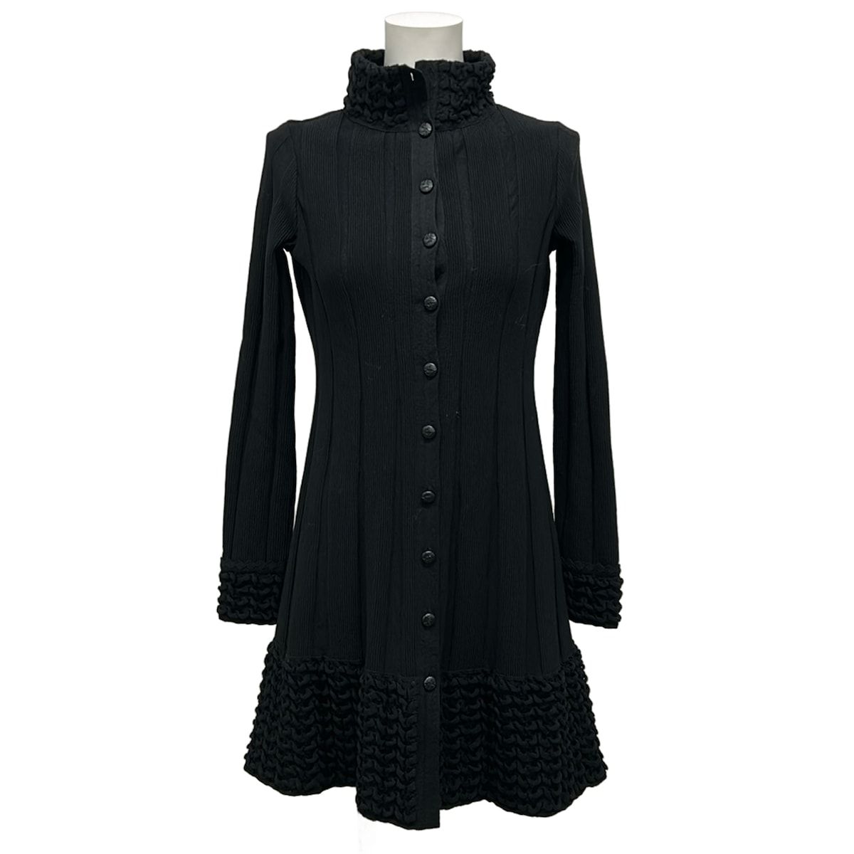Chanel Dress 34 S Black Long Sleeve Knee Length Knit Wool