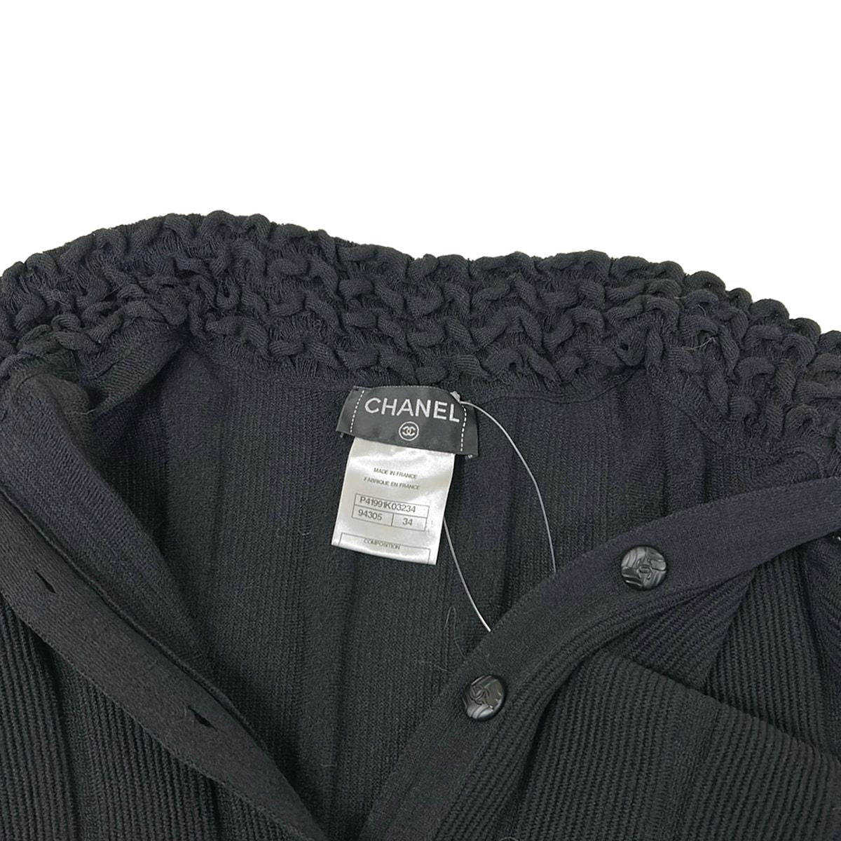 Chanel Dress 34 S Black Long Sleeve Knee Length Knit Wool — view 7