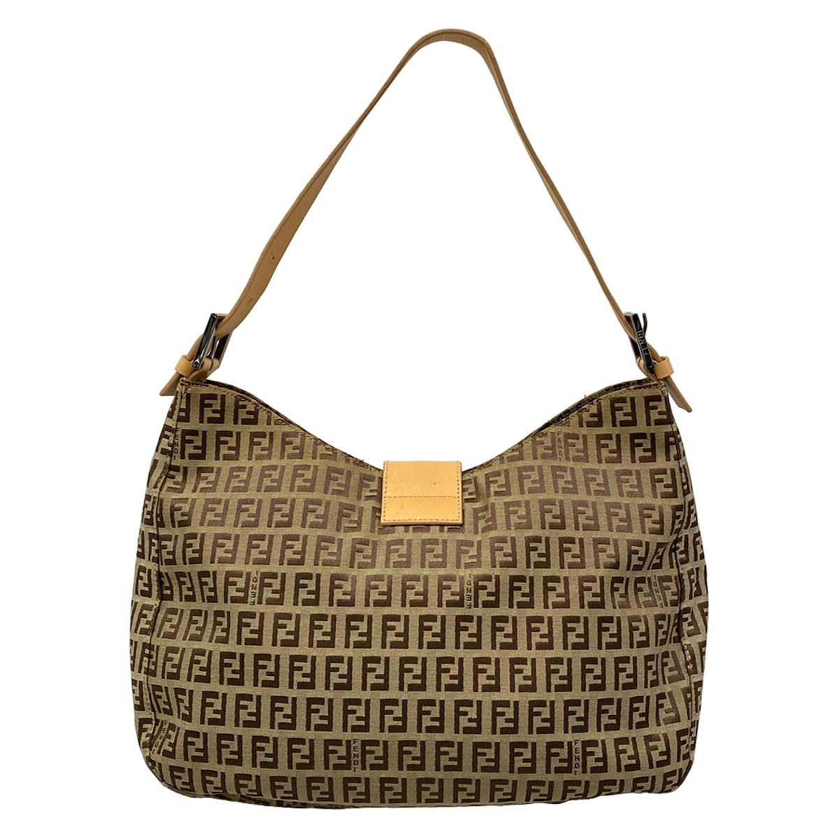 Fendi Shoulder Bag Zucca Pattern Beige Dark Brown Light Leather — view 3