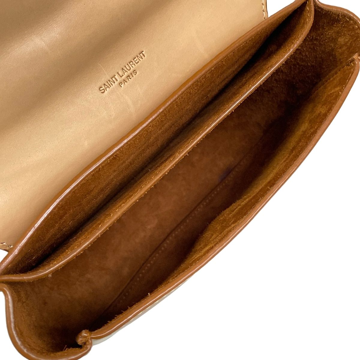 Saint Laurent Paris Shoulder Bag Kaia Small Satchel Ivory Light Brown Leather — view 7