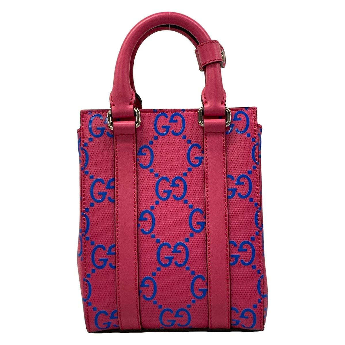 Gucci Tote GG Embossed Mini Pink Blue Leather
