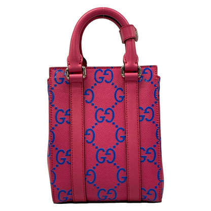 Gucci Tote GG Embossed Mini Pink Blue Leather