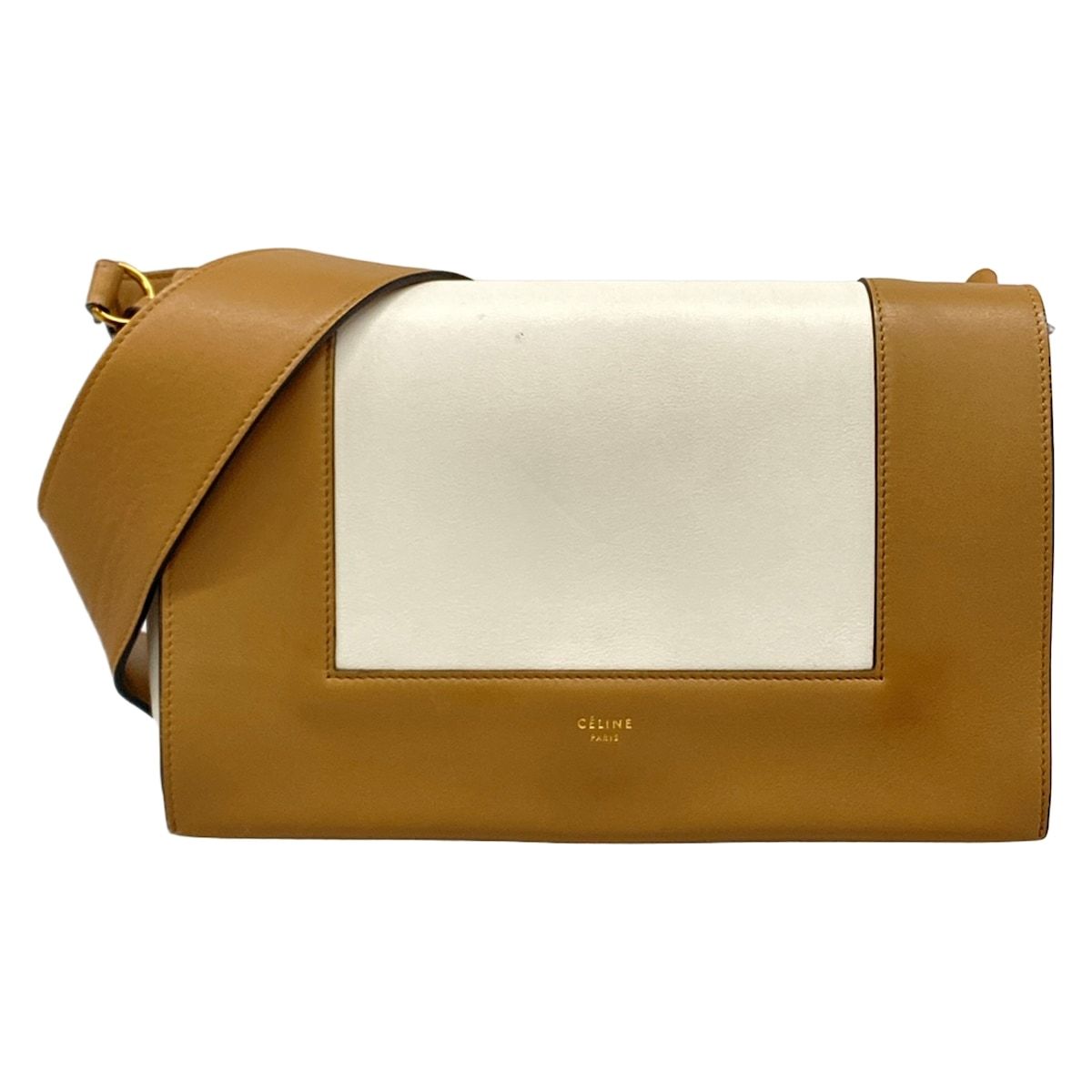Celine Shoulder Bag Frame White Light Brown Leather
