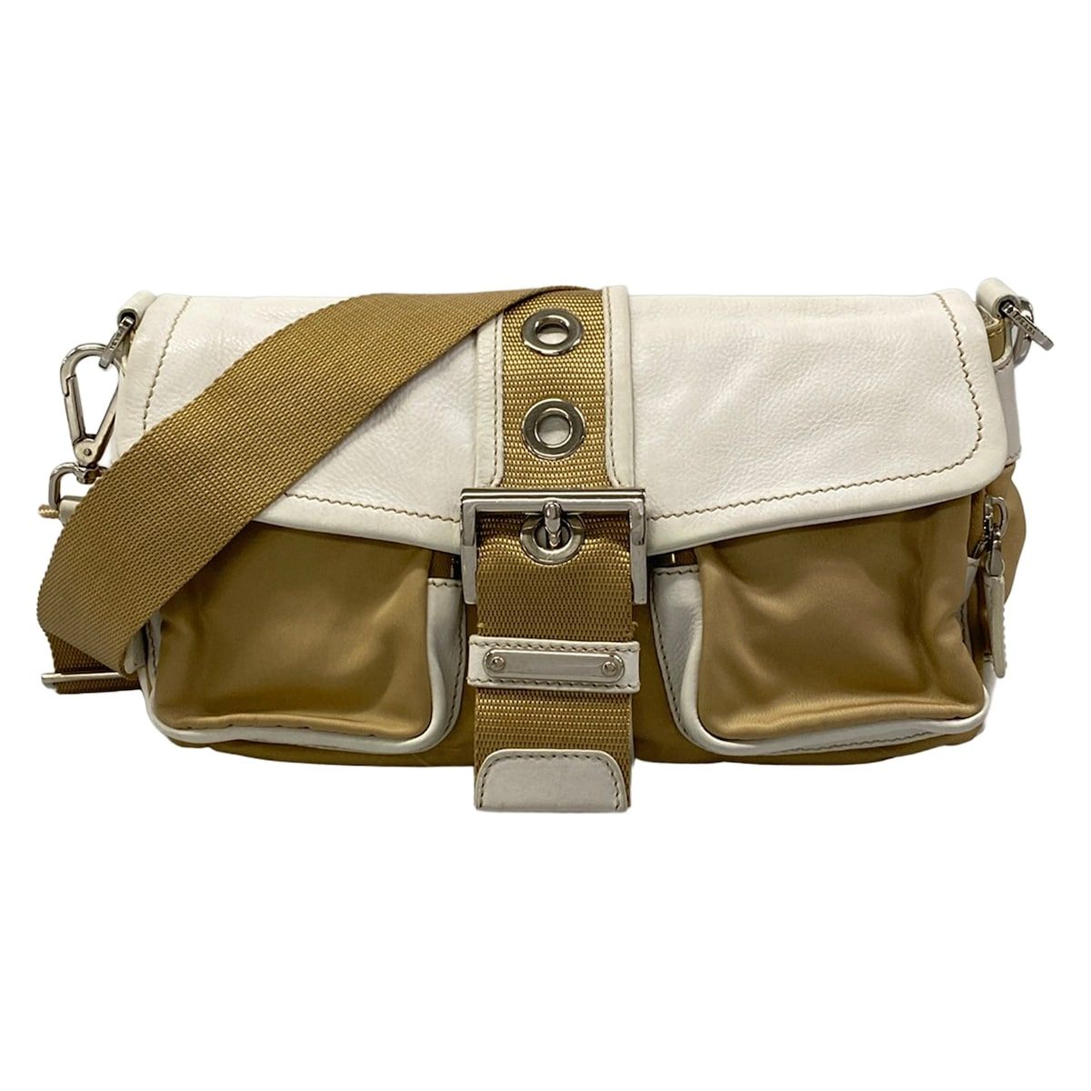 Prada Shoulder Bag Beige White Leather