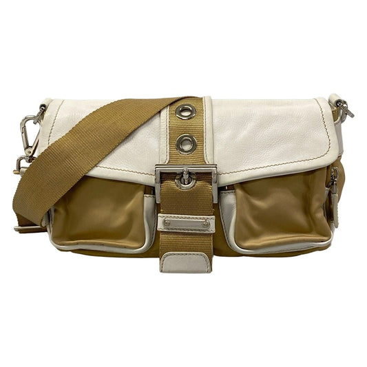 Prada Shoulder Bag Beige White Leather