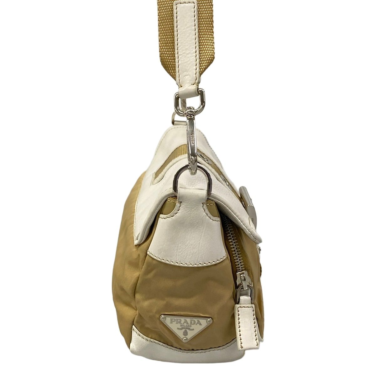 Prada Shoulder Bag Beige White Leather — view 2
