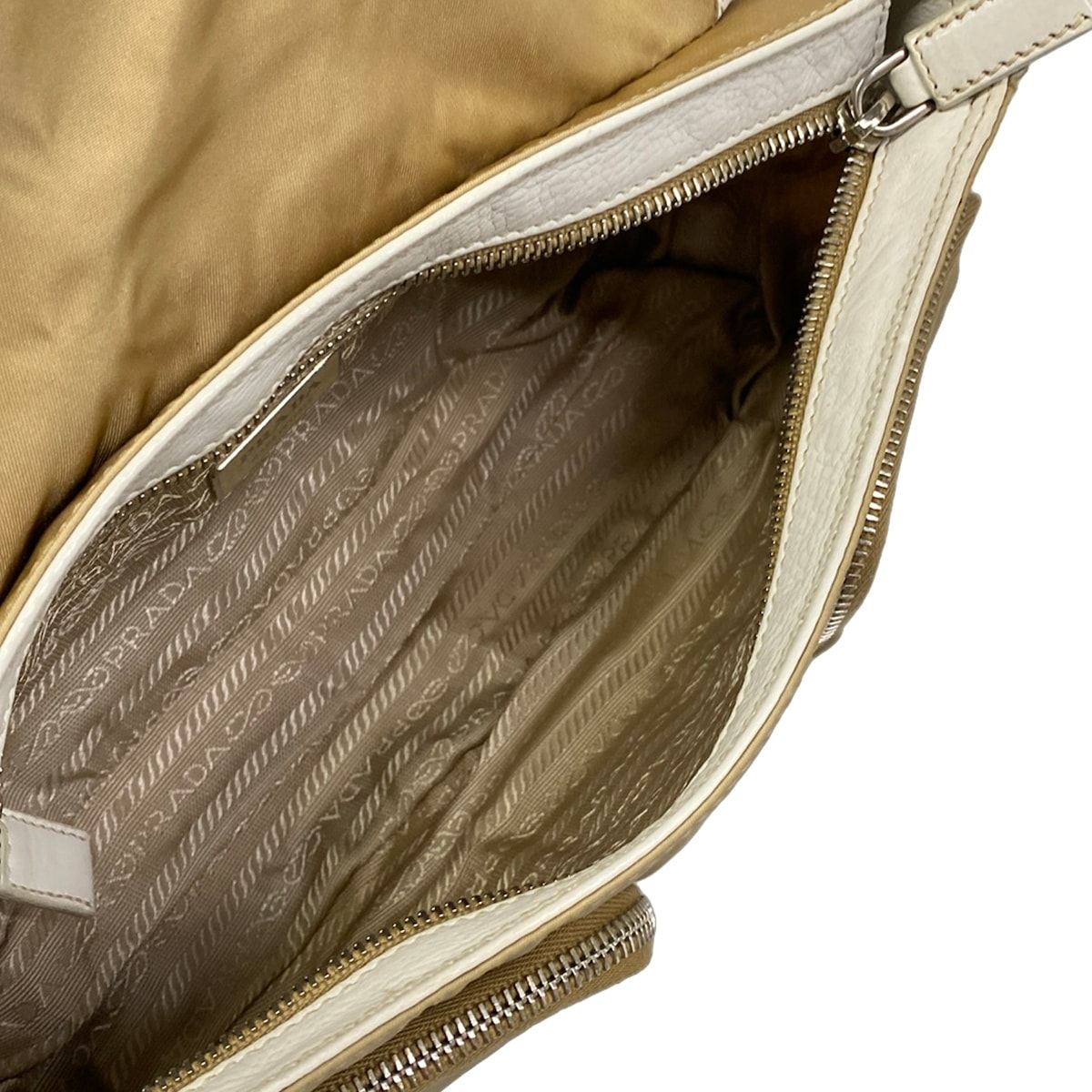Prada Shoulder Bag Beige White Leather — view 7