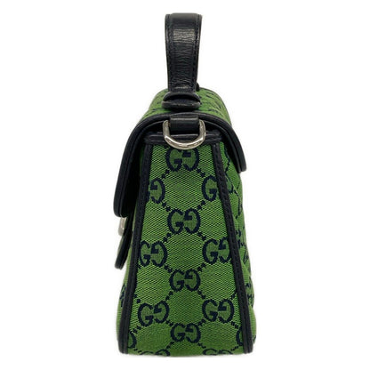 Gucci Handbag GG Marmont Mini Top Handle Bag Green Dark Navy Leather — view 4