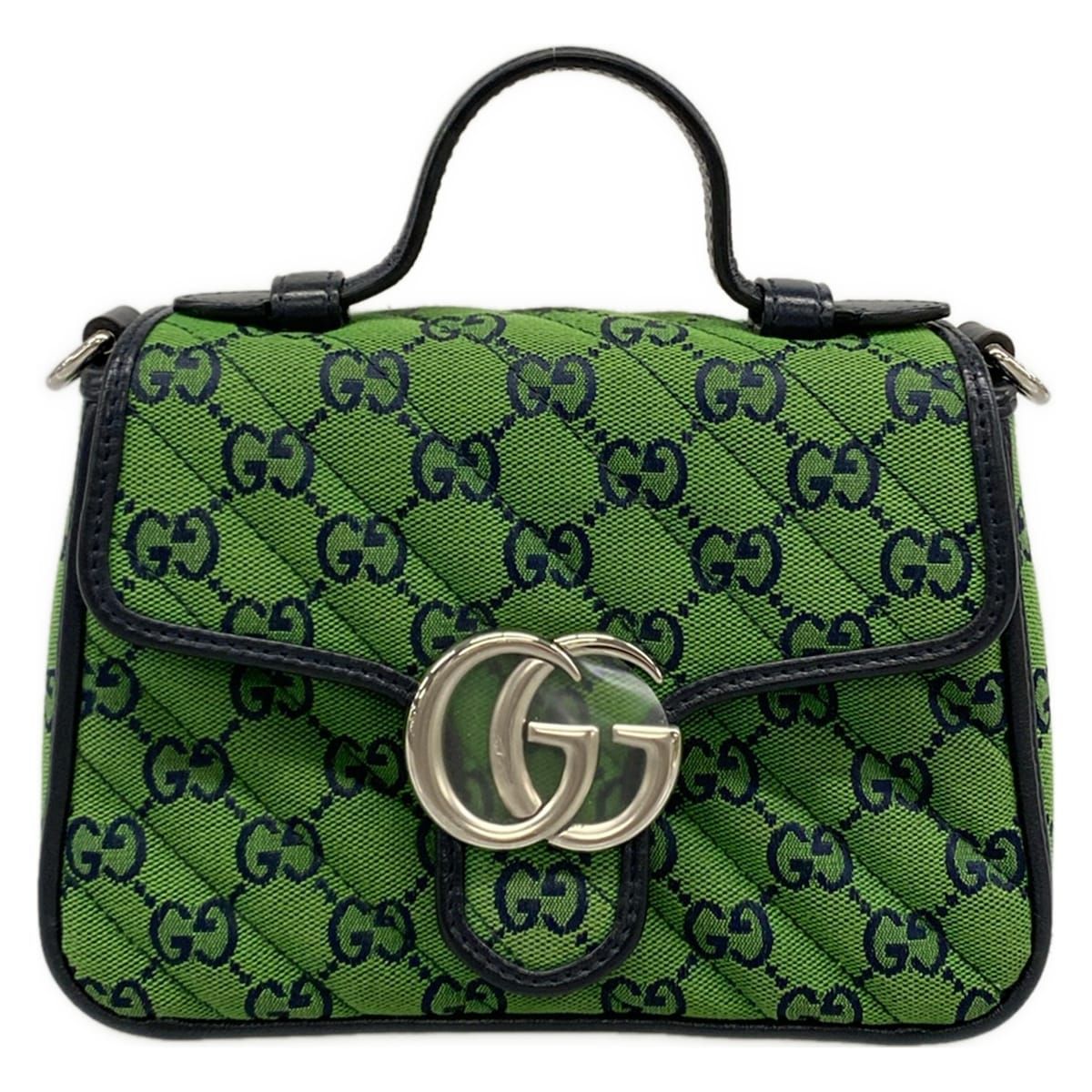 Gucci Handbag GG Marmont Mini Top Handle Bag Green Dark Navy Leather