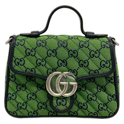 Gucci Handbag GG Marmont Mini Top Handle Bag Green Dark Navy Leather