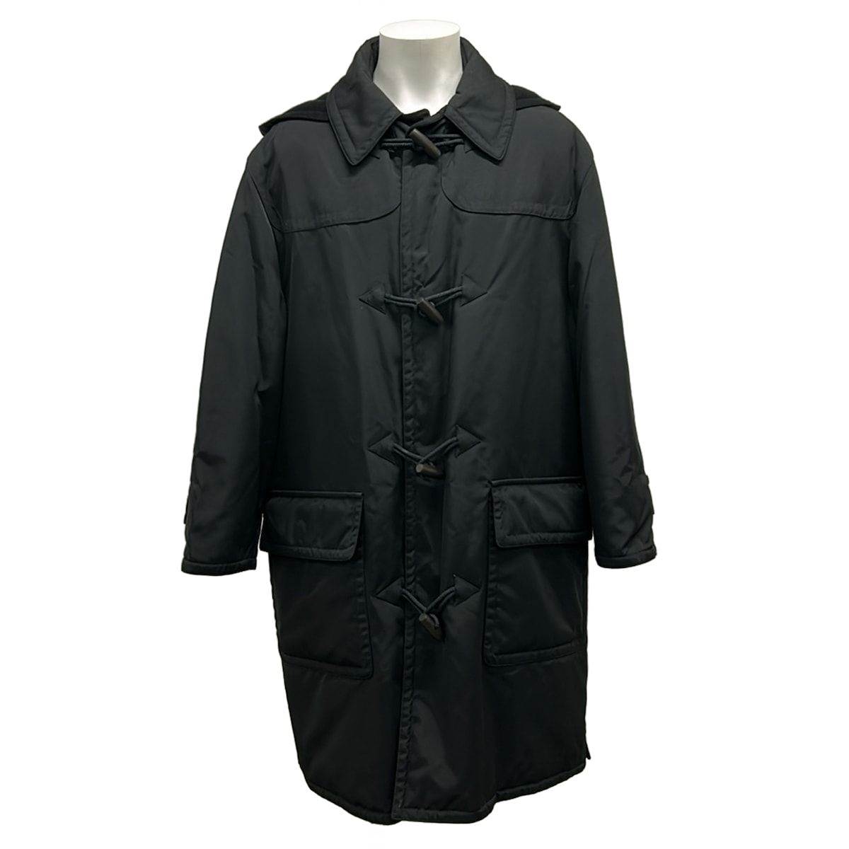 Hermes Duffle Coat 48 L Black Long Sleeve Hood Detachable Autumn Winter Lining