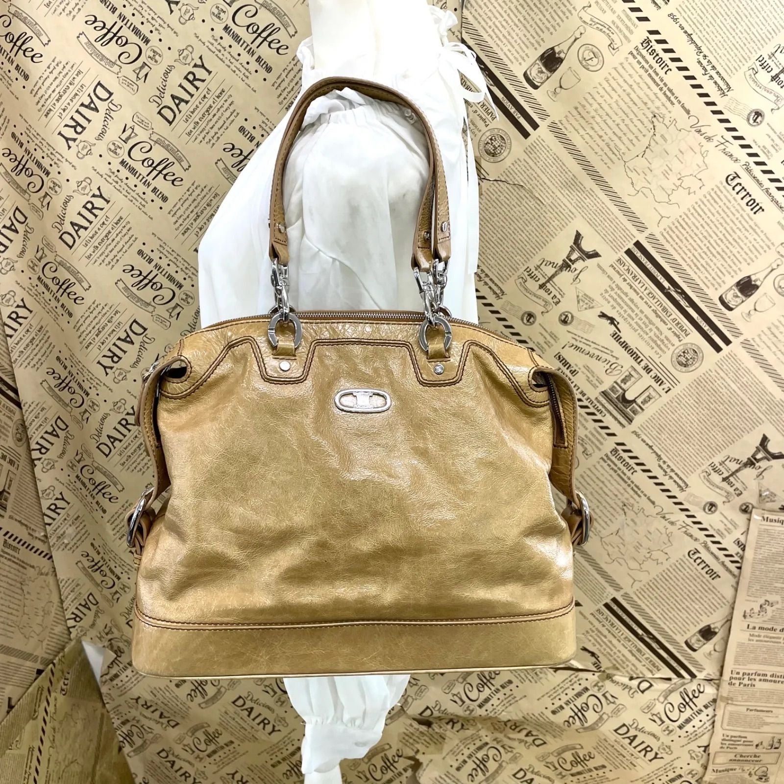 Celine Handbag Leather Beige Mini Boston Business Tote — view 2