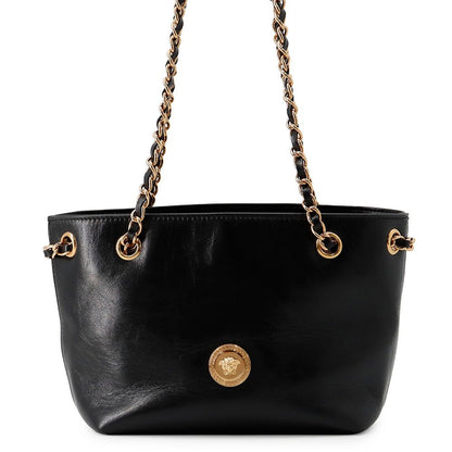 Versace Chain Shoulder Bag Medusa Small Tote Leather Black 2-Way