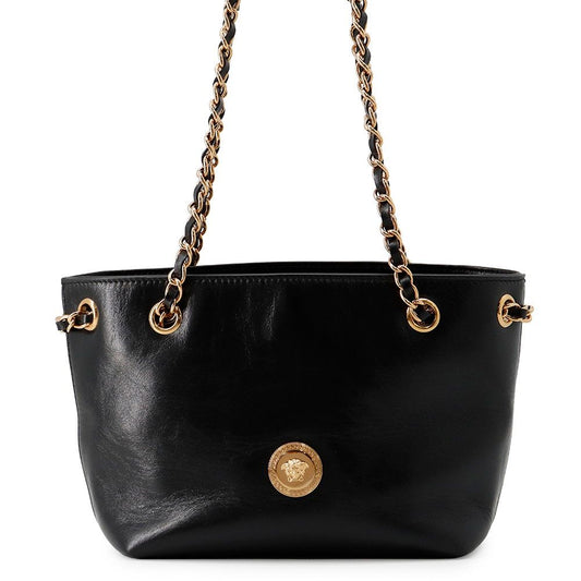 Versace Chain Shoulder Bag Medusa Small Tote Leather Black 2-Way