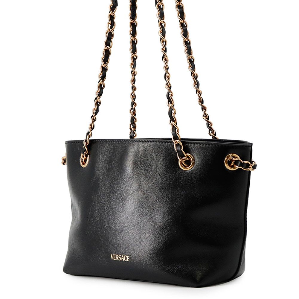 Versace Chain Shoulder Bag Medusa Small Tote Leather Black 2-Way — view 2