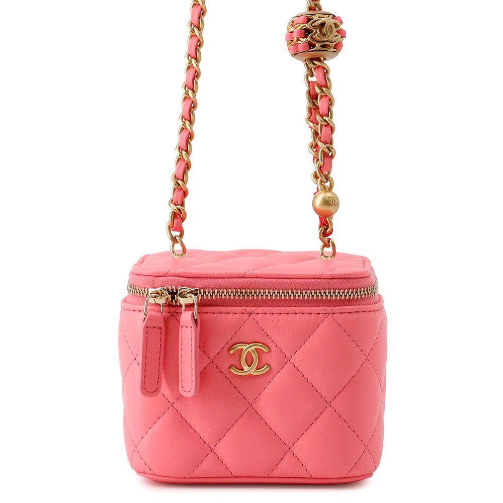 Chanel Chain Shoulder Bag CC Logo Quilted Coco Ball Vanity Small Lambskin