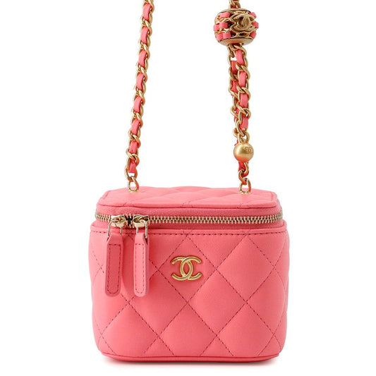 Chanel Chain Shoulder Bag CC Logo Quilted Coco Ball Vanity Small Lambskin