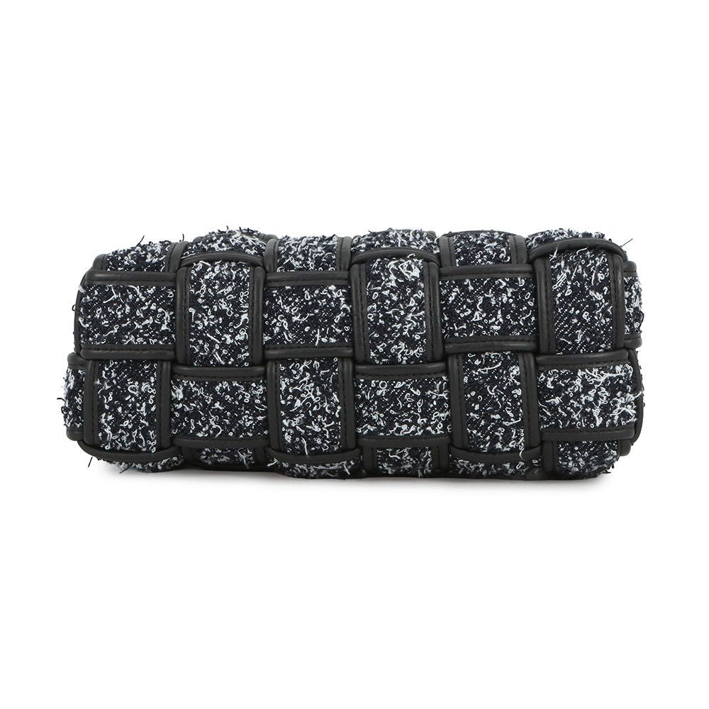 Bottega Veneta Shoulder Bag Brick Cassette Maxi Intrecciato Tweed Leather Black — view 3