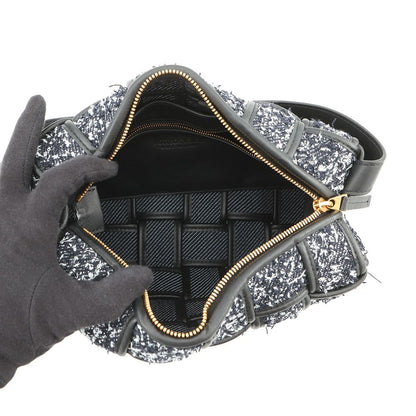 Bottega Veneta Shoulder Bag Brick Cassette Maxi Intrecciato Tweed Leather Black — view 5