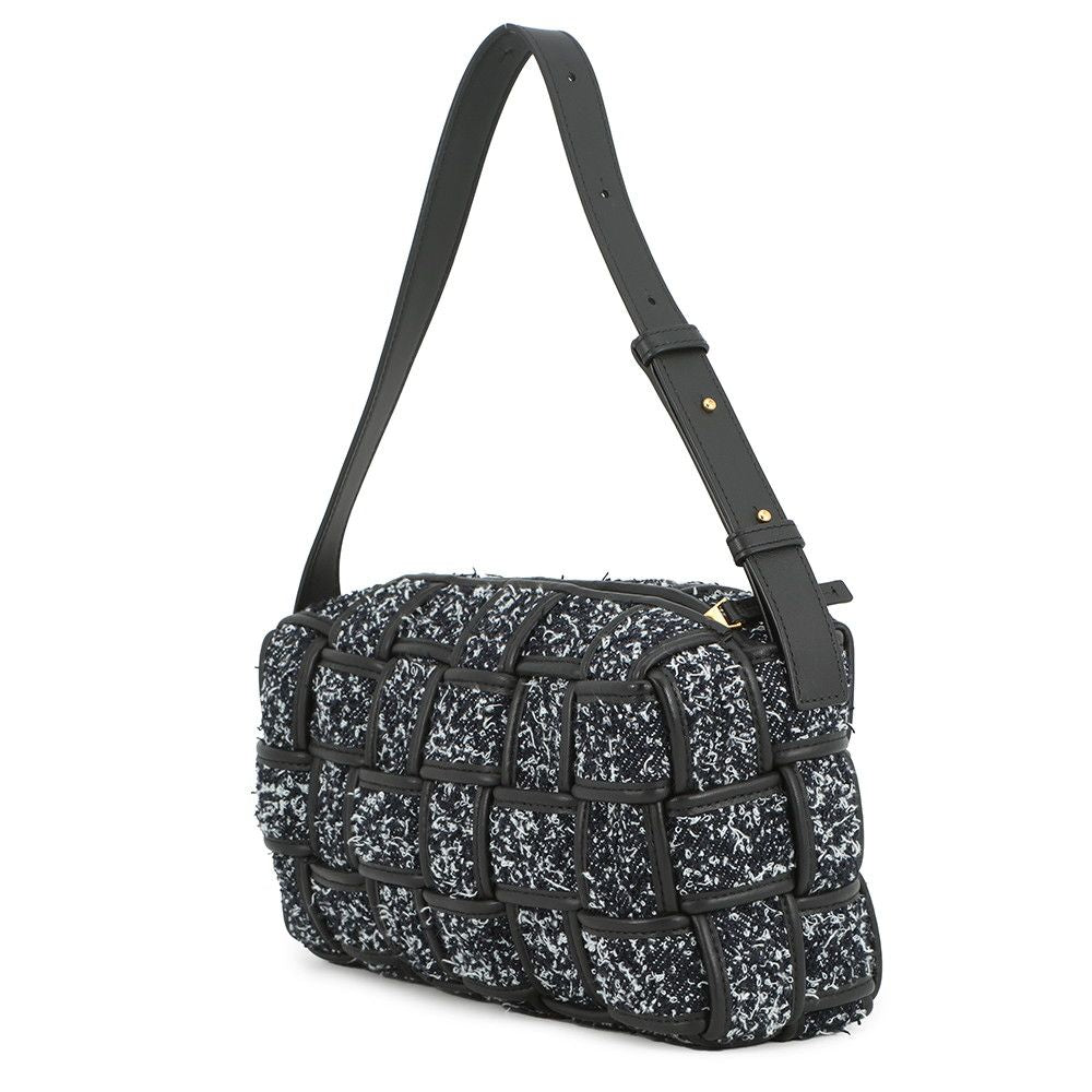 Bottega Veneta Shoulder Bag Brick Cassette Maxi Intrecciato Tweed Leather Black — view 2