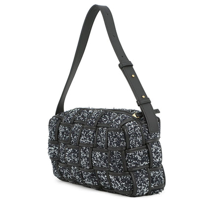 Bottega Veneta Shoulder Bag Brick Cassette Maxi Intrecciato Tweed Leather Black — view 2