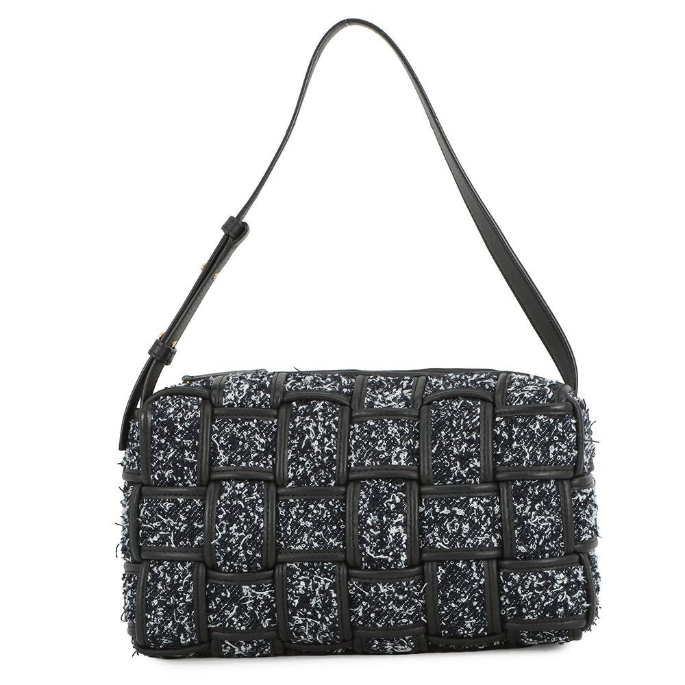 Bottega Veneta Shoulder Bag Brick Cassette Maxi Intrecciato Tweed Leather Black