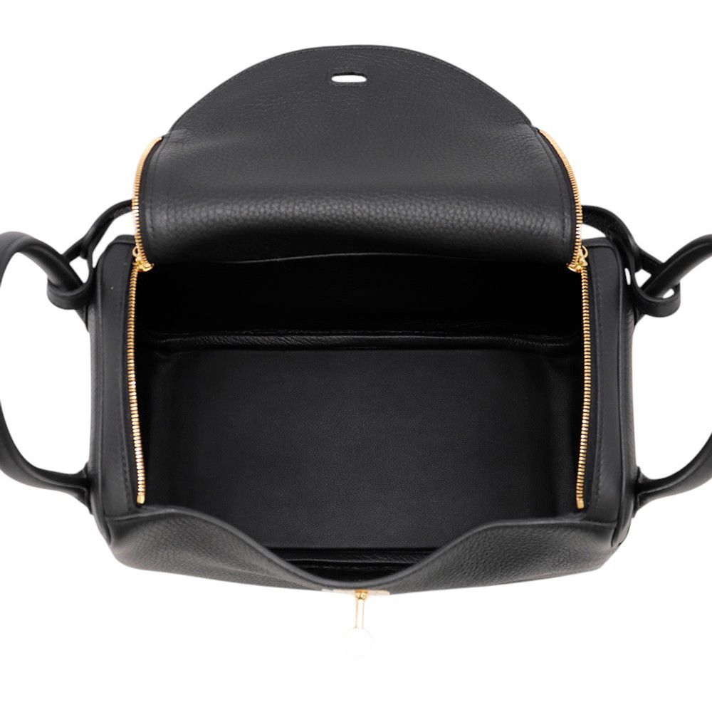 Hermes Handbag Lindy 26 Black Gold Taurillon Clemence 2-Way — view 5