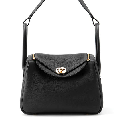 Hermes Handbag Lindy 26 Black Gold Taurillon Clemence 2-Way