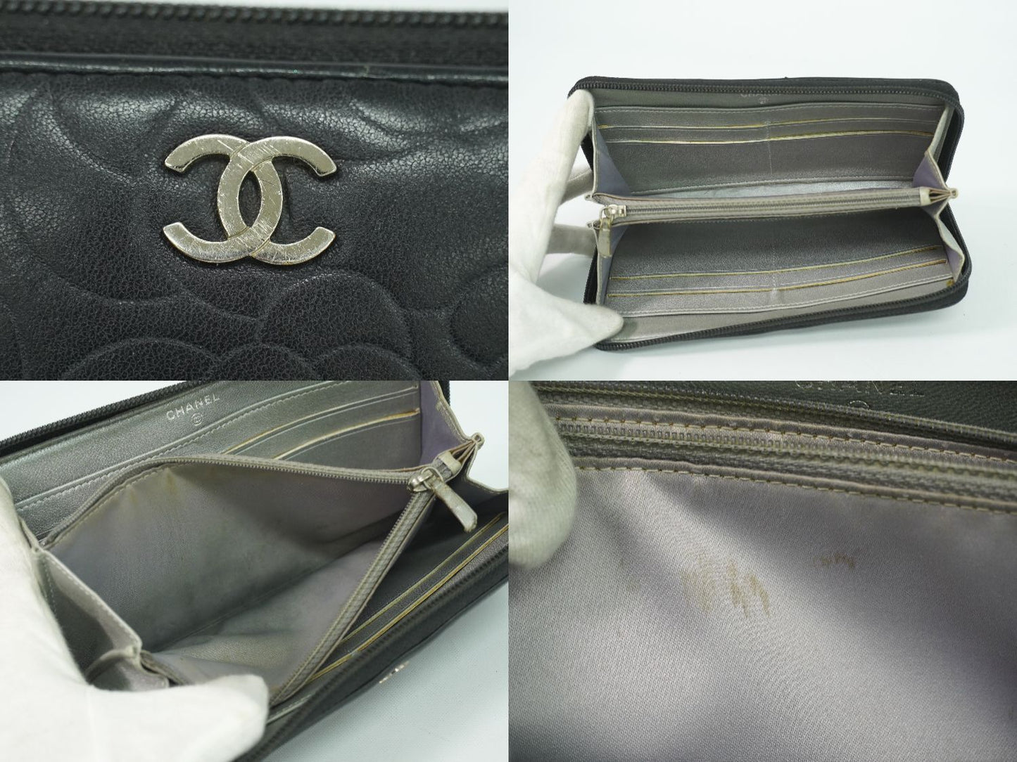 Chanel CC Logo Camelia Zip Around Wallet Leather Black — view 8