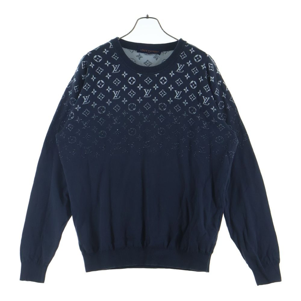 Louis Vuitton Gradient Monogram Crew Neck Long Sleeve Knit Sweater Navy Uso