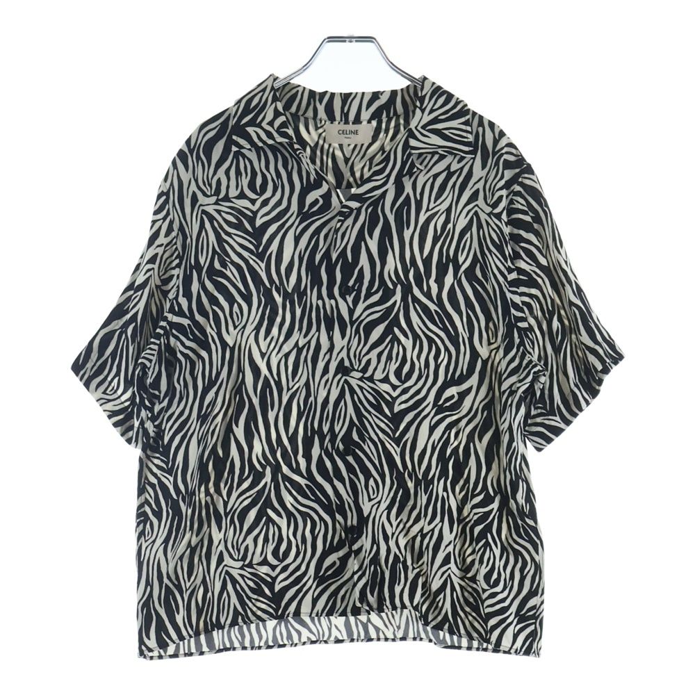 Celine Zebra Pattern Open Collar Short Sleeve Shirt White Black