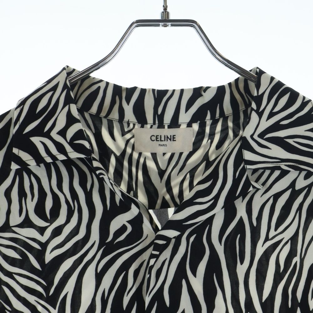 Celine Zebra Pattern Open Collar Short Sleeve Shirt White Black — view 3