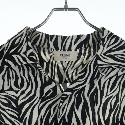 Celine Zebra Pattern Open Collar Short Sleeve Shirt White Black — view 3