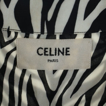 Celine Zebra Pattern Open Collar Short Sleeve Shirt White Black — view 7