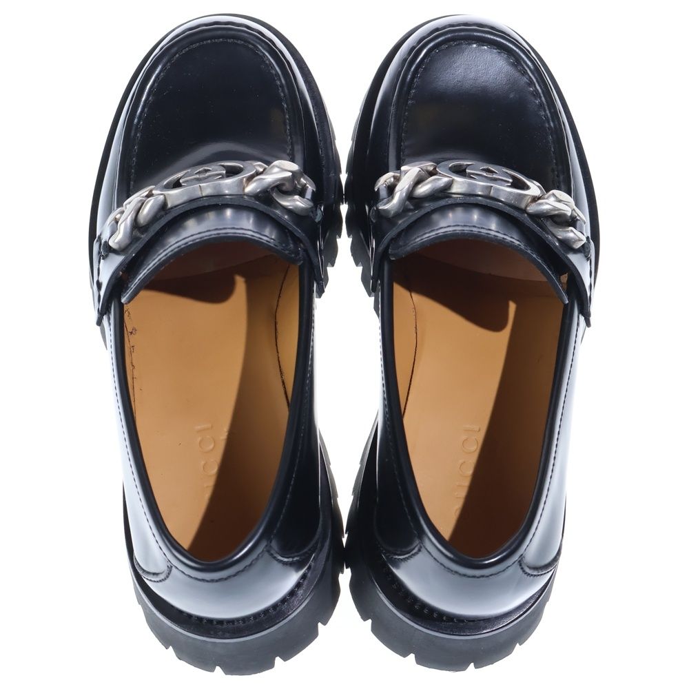 Gucci Interlocking Chain Leather Loafers Black — view 4