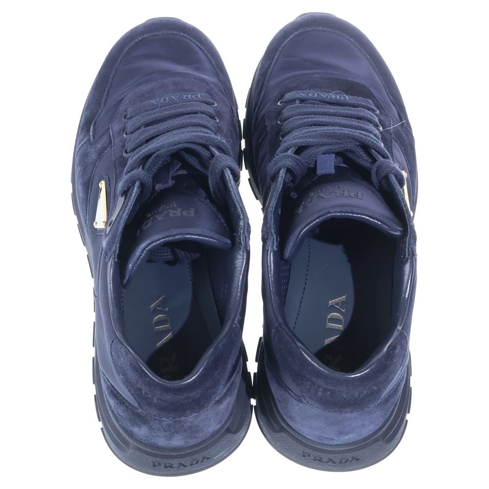 Prada Re-Nylon Suede Leather Replacement Low Cut Sneakers Navy — view 4