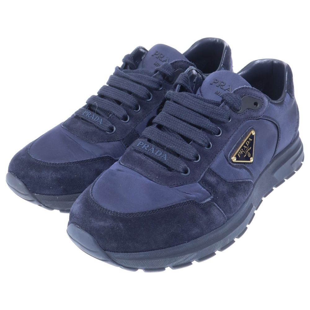 Prada Re-Nylon Suede Leather Replacement Low Cut Sneakers Navy — view 2