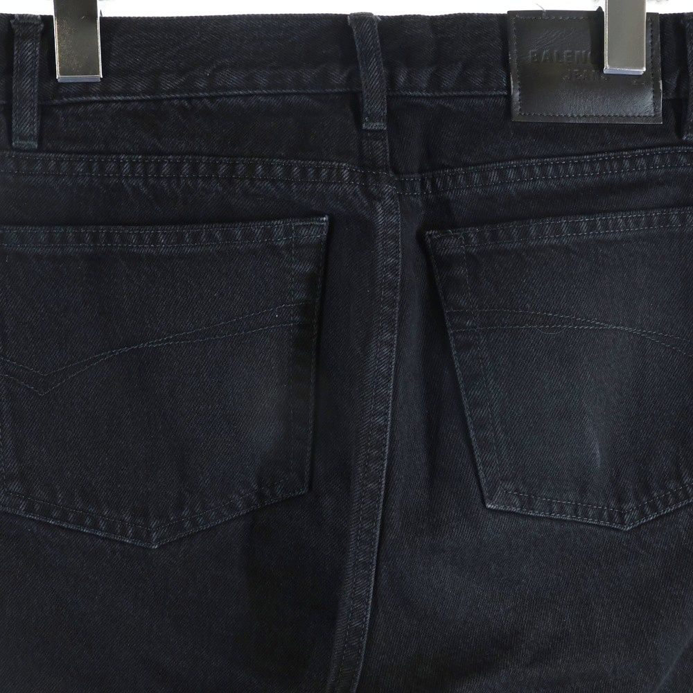 Balenciaga Dameged Straight Jeans Distressed Wide Denim Pants Black — view 4