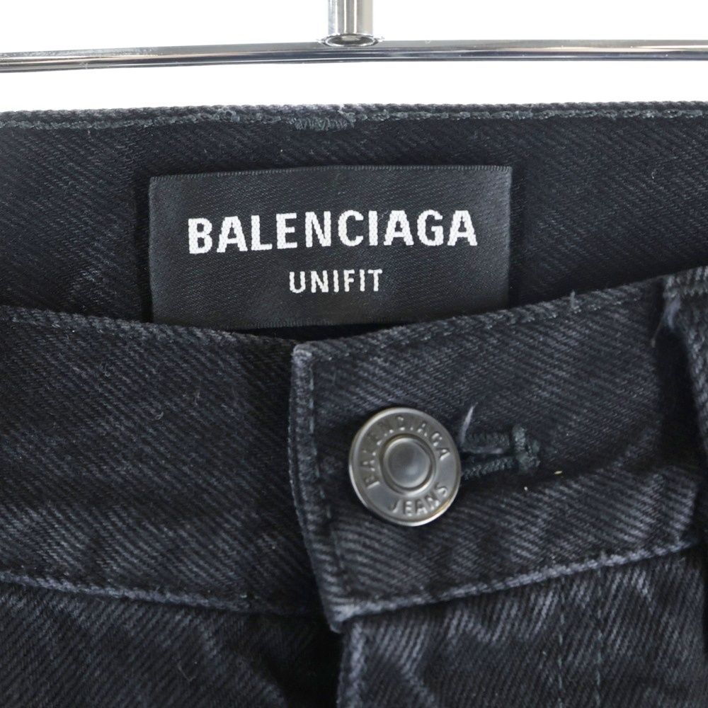 Balenciaga Dameged Straight Jeans Distressed Wide Denim Pants Black — view 6