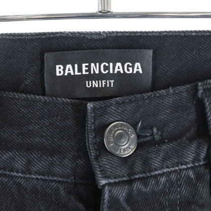 Balenciaga Dameged Straight Jeans Distressed Wide Denim Pants Black — view 6