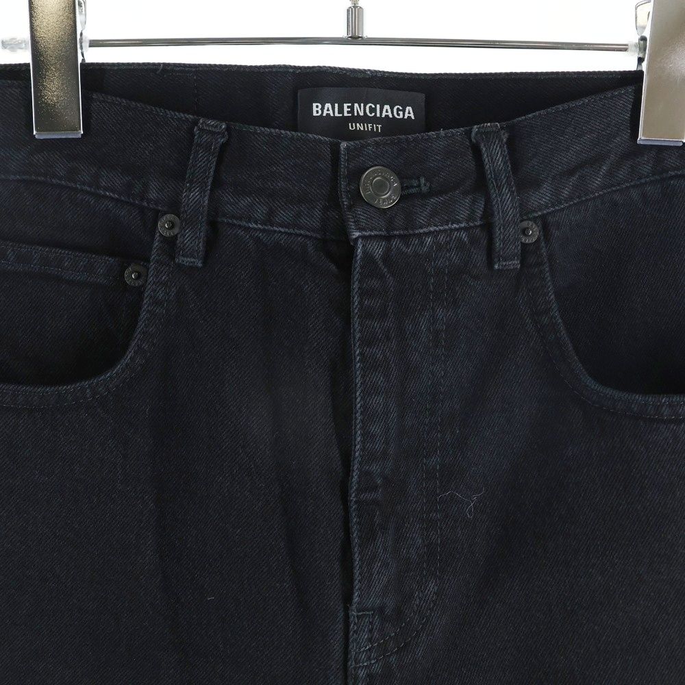 Balenciaga Dameged Straight Jeans Distressed Wide Denim Pants Black — view 3